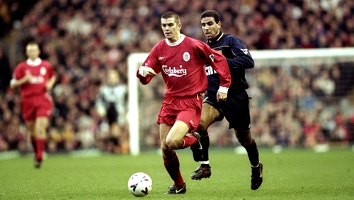 Dominic Matteo in action for Liverpool in 1999