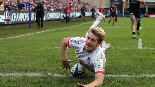 Rob Lyttle of Ulster dives in for a try