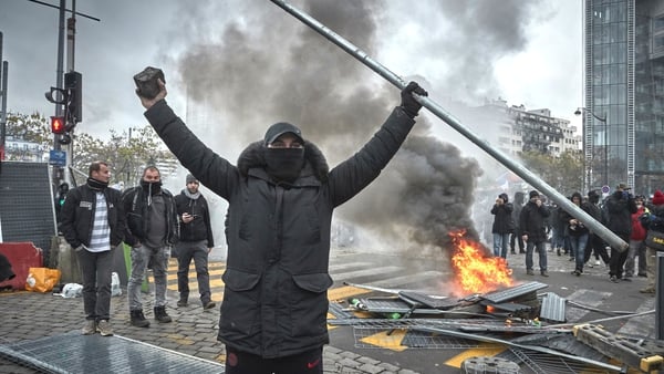 The demonstration was held to mark one year of yellow vest protests