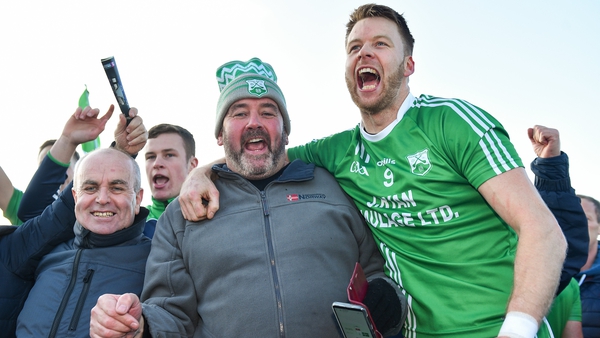 Jack Kavanagh of St Mullins celebrates with supporters after their win
