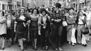 Derry women protesting in September 1976. Photo: Michel Artault Gamma-Rapho via Getty Images Derry women protesting in September 1976. Photo: Michel Artault Gamma-Rapho via Getty Images