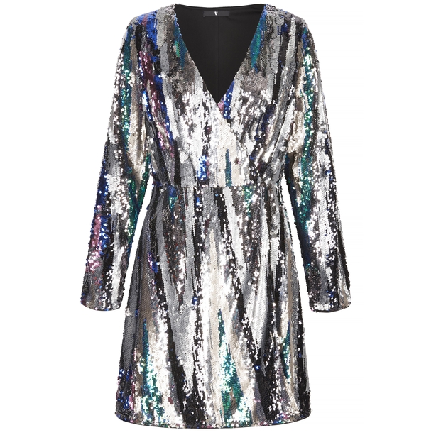 V by Very Multi Stripe Sequin Wrap Mini Dress