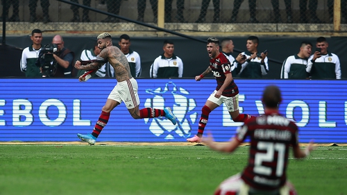 Gabriel Barbosa celebrates scoring against River Plate in Copa Libertadores Final