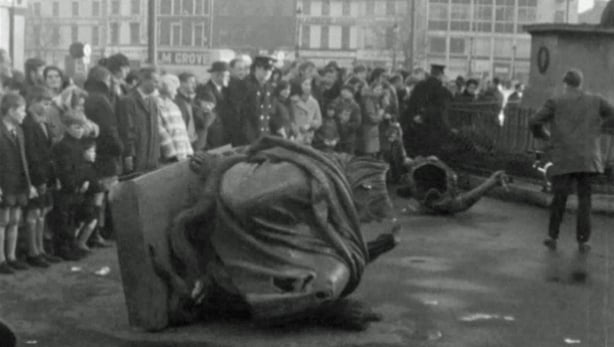 Winged Victory of Courage Statue damaged on O'Connell Street, Dublin (1969)