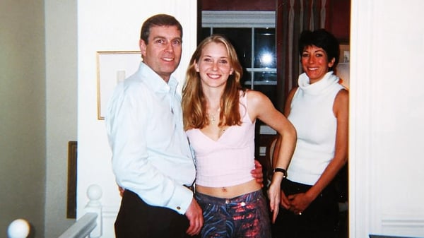 Prince Andrew pictured with his arm around Virginia Giuffre's waist at Ghislaine Maxwell's house