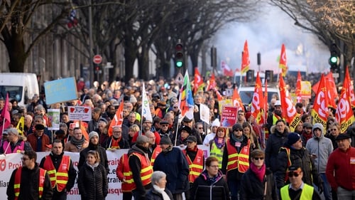 People protesting against the pension overhauls in Bordeaux