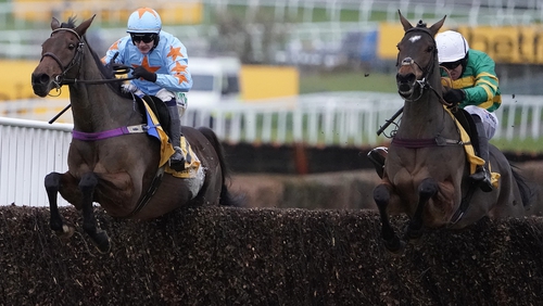 Un De Sceaux and Defi Du Seuil jump the last in the Tingle Creek almost in unison