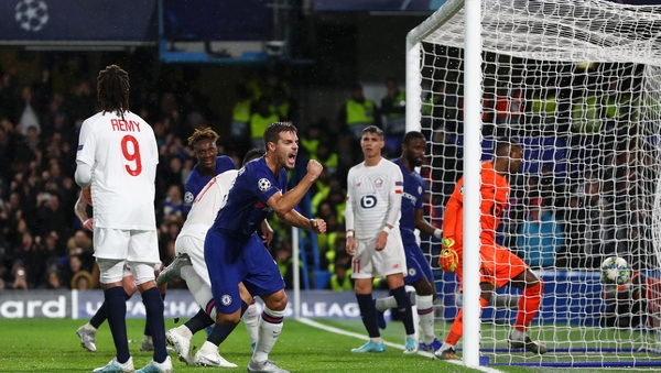Cesar Azpilicueta scores Chelsea's second goal of the night at Stamford Bridge