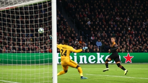 Rodrigo scores for Valencia against Ajax in the group stages of the Champions League last season