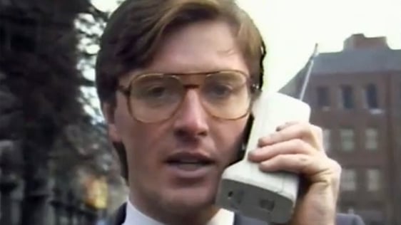 Pat Kenny using an Eircell mobile phone in 1985