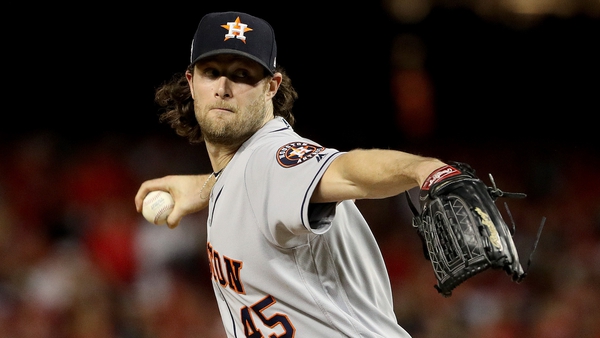 Gerrit Cole throwing for the Houston Astros in October