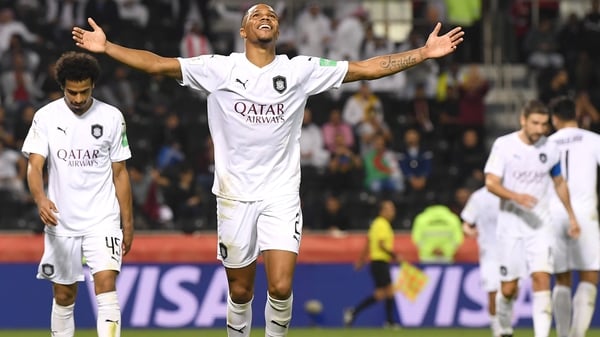 Pedro Miguel celebrates in front of the home fans in Doha