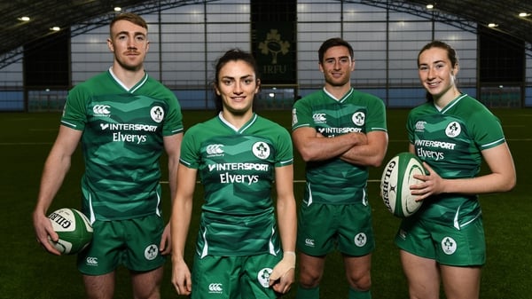 Ireland Sevens players, from left: Terry Kennedy, Lucy Mulhall, Billy Dardis and Eve Higgins
