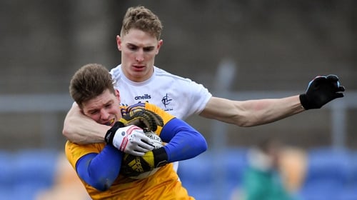 Robert Lambert of Wicklow is tackled by Daniel Flynn of Kildare during their O'Byrne Cup match
