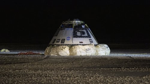 Three large parachutes helped the spacecraft to return safely to earth, landing in the New Mexico desert