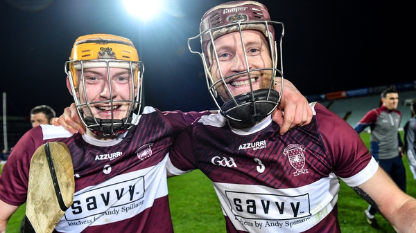Borris-Ileigh players Tommy Ryan (L) and Paddy Stapleton celebrate after beating St Thomas