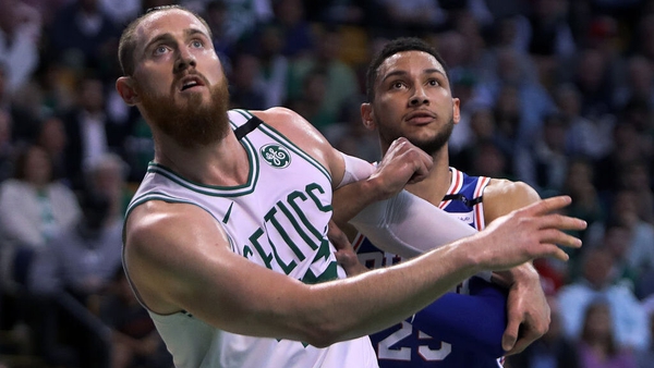 Aron Baynes, left and formely of the Boston Celtics, and right, 76ers Ben Simmons