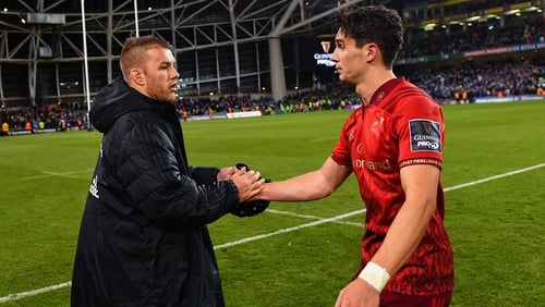 Joey Carbery, right, has been ruled out for between two and four months following surgery on damaged ligaments in his wrist