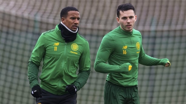 Scott Sinclair (L) and Lewis Morgan with Celtic in December 2019