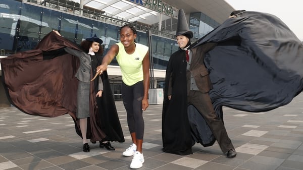 Coco Gauff poses with cast members from Harry Potter and the Cursed Child ahead of the 2020 Australian Open.