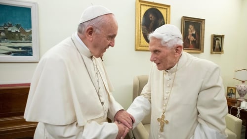 Pope Francis (L) with former pope Benedict in December 2018