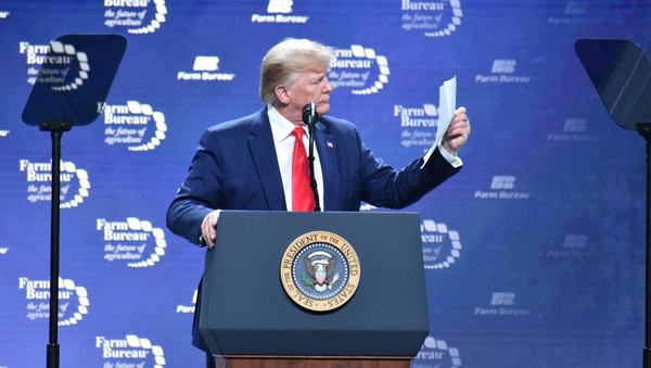 Donald Trump pictured the American Farm Bureau Federation Annual Convention and Trade Show on 19 January