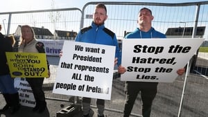 TJ Hogan (centre) pictured at a protest in Co Tipperary during the 2018 President Election