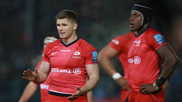 Owen Farrell (L) and Maro Itoje of Saracens