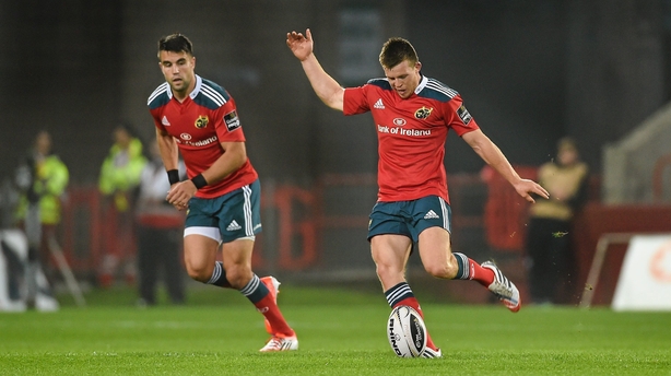 Jonny Holland alongside then-Munster team-mate Conor Murray against Zebre in 2014