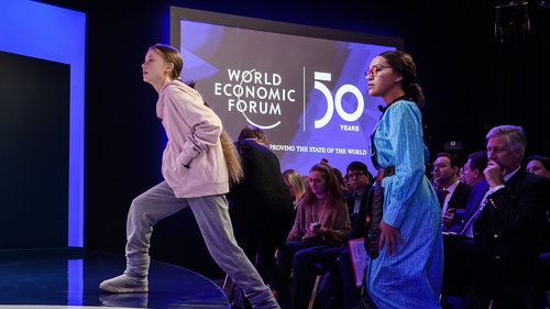 Greta Thunberg takes to the stage at the WEF