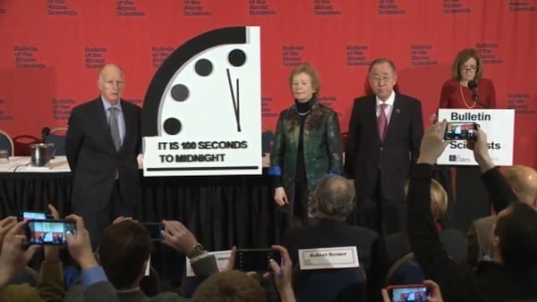 Former president Mary Robinson helps to unveil the Doomsday Clock