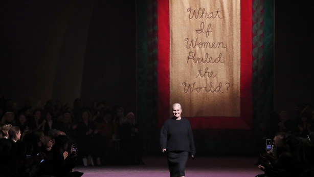 Designer Maria Grazia Chiuri accepts applause after the Dior Haute Couture Spring/Summer 2020 fashion collection (Francois Mori/AP)