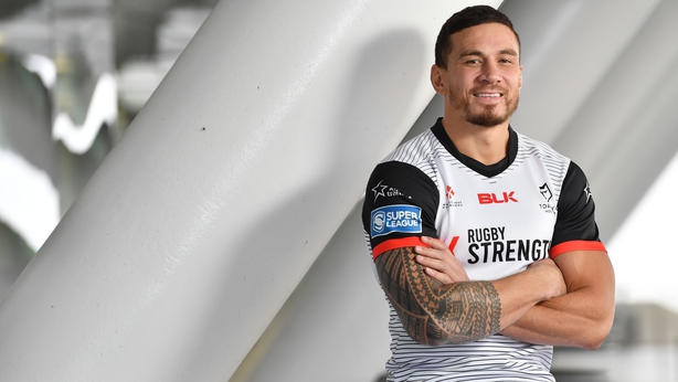 Sonny Bill Williams poses in his new colours prior to a press conference at the Etihad Campus in Manchester 