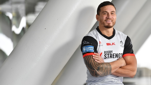 Sonny Bill Williams poses in his new colours prior to a press conference at the Etihad Campus in Manchester