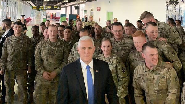 US vice-president Mike Pence meets troops at Shannon airport in January 2020