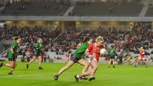 Saoirse Noonan of Cork in action against Karen McDermott