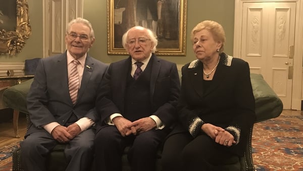 Campaigners Tomi Reichental and Suzi Diamond with President Michael D Higgins