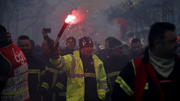 Thousands of firefighters attended the protest in the French capital