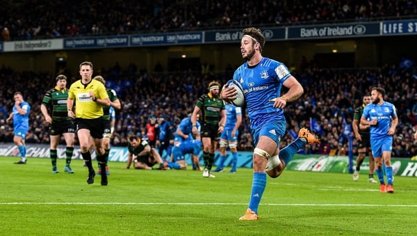Doris scoring for Leinster in their Champions Cup rout of Northampton