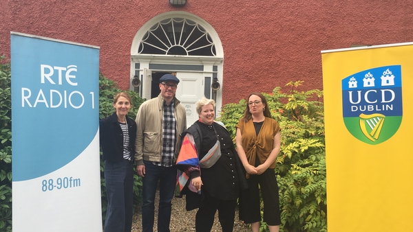 Series Producer Clíodhna Ní Anluain, playwright Darren Murphy, contributing lecturer Róise Goan and series host Dr Ellen Rowley at Glebe House, Co Donegal