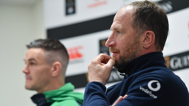 Mike Catt (R) alongside Johnny Sexton at Friday's press conference