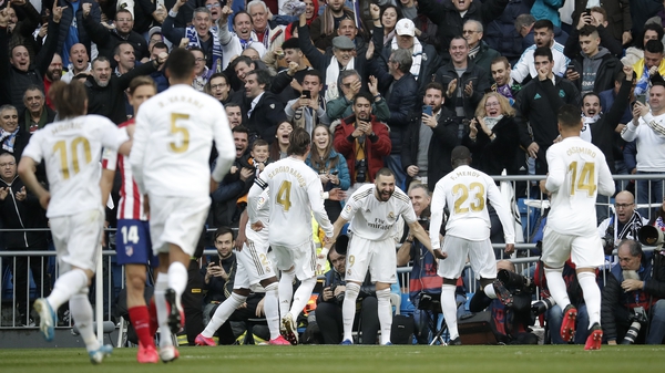 Karim Benzema netted for the first time in a Madrid derby at the Bernabeu in what was to be the only goal of the contest