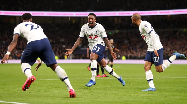 Steven Bergwijn celebrates a debut goal for Tottenham
