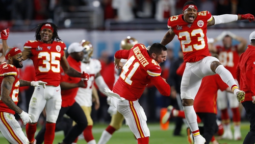 Kansas City players react to their victory over San Francisco