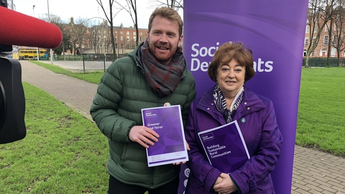 Social Democrats co-leader Catherine Murphy and party candidate for Dublin Central, Gary Gannon, at the launch of the party's climate policy