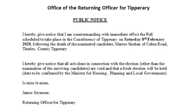 Notice from Tipperary returning officer