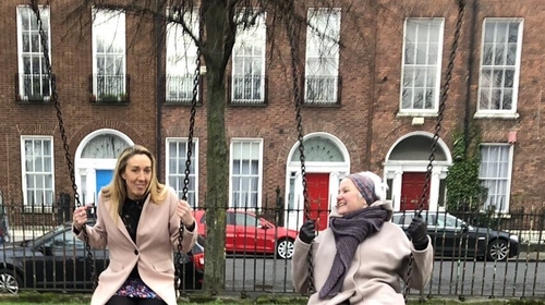 Gillian Brien (L) and Bríd Smith launching People Before Profit's childcare policy in Dublin