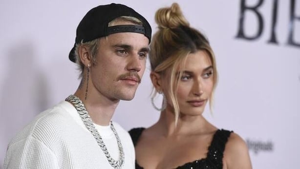 Justin Bieber with his wife Hailey at the premiere of his new YouTube series (Jordan Strauss/AP)