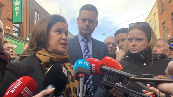 Mary Lou McDonald speaking to the media on the campaign trail in Dublin
