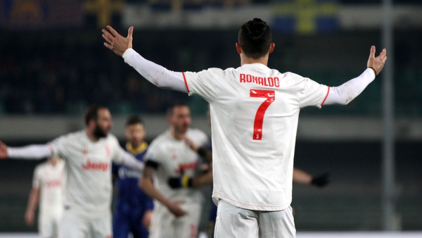 Juventus' Cristiano Ronaldo expresses disappointment during the Serie A match with Verona